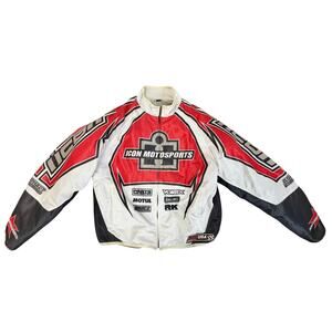 Icon Motorsports Motorcycle Jacket Mens 
L Red White Armored Riding Jacket